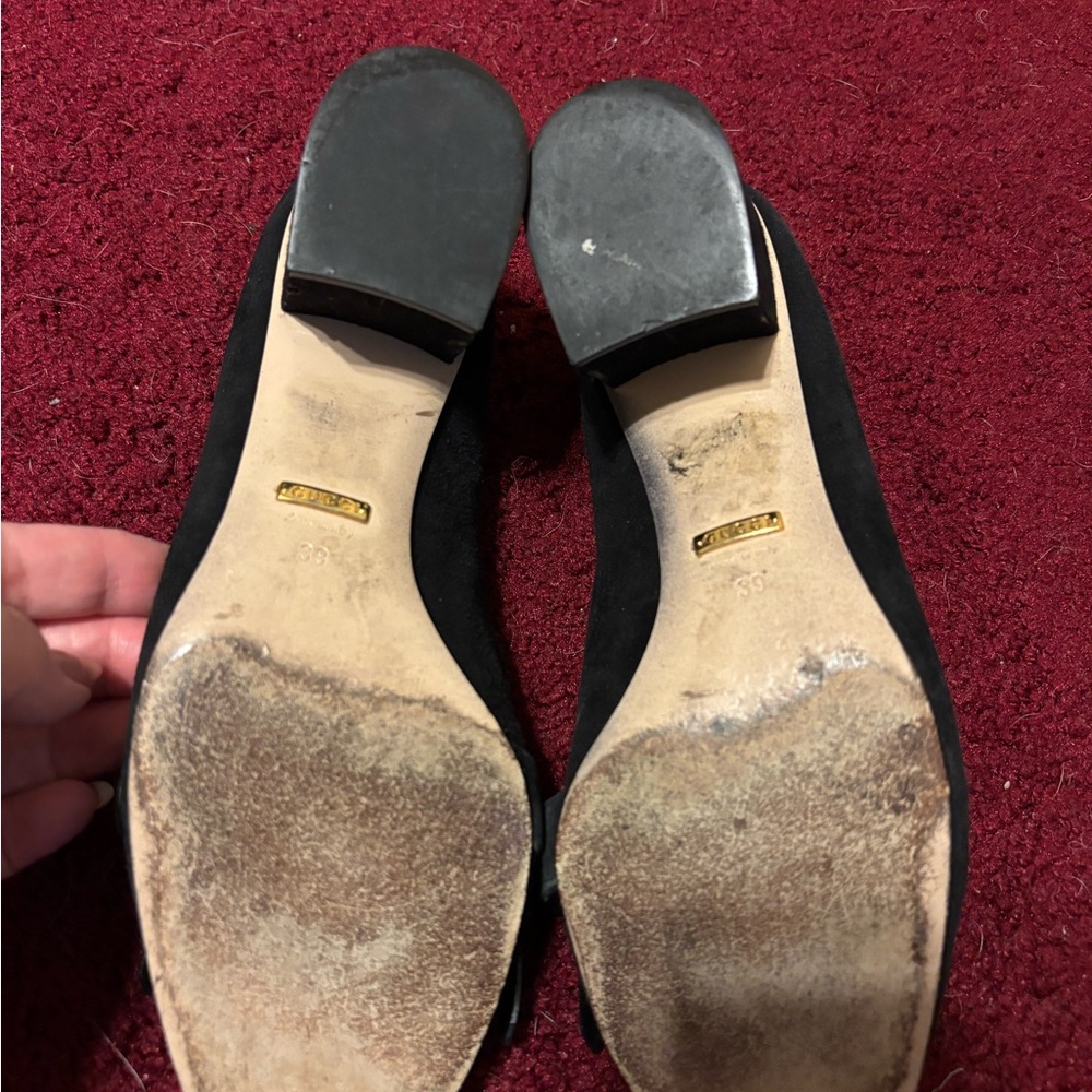 GUCCI MARMONT SZ 39 BLUE SUEDE SHOES NEEDS REPAIR GUC HEELS FRINGE GOLD GG - Picture 7 of 7